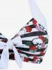 Skull Rose Flower Striped Print Bowknot Halter Lace Up Braided Tankini Swimsuit -  