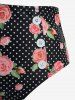 Rose Flowers Dots Print Bowknot Buttons Halter Tankini Swimsuit -  