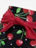 Cherry Print Tied Plunging Halter Backless Tankini Swimsuit -  