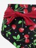 Cherry Print Tied Plunging Halter Backless Tankini Swimsuit -  