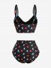 Skulls Heart Print Bowknot Ruched Bottom Tankini Swimsuit -  