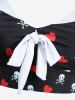 Skulls Heart Print Bowknot Ruched Bottom Tankini Swimsuit -  