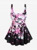 Maillot de bain tankini grande taille à imprimé pétales de fleurs, coupe shorty (bretelles réglables) - Noir L | US 12