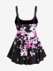 Maillot de bain tankini grande taille à imprimé pétales de fleurs, coupe shorty (bretelles réglables) - Noir L | US 12