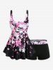 Maillot de bain tankini grande taille à imprimé pétales de fleurs, coupe shorty (bretelles réglables) - Noir L | US 12