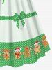 Plus Size Christmas Hat Gingerbread Polka Dots Ribbon Bowknot Print Cinched Dress -  