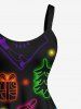 Bottes pailletées grande taille avec guirlande lumineuse de Noël et robe trapèze imprimée bonhomme de neige - Noir S