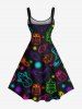 Bottes pailletées grande taille avec guirlande lumineuse de Noël et robe trapèze imprimée bonhomme de neige - Noir S