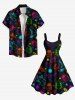 Plus Size Glitter Christmas Tree Light Boots Snowman Print A Line Dress -  