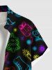 Plus Size Glitter Christmas Tree Light Boots Snowman Print Button Pocket Shirt For Men -  