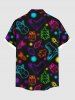 Plus Size Glitter Christmas Tree Light Boots Snowman Print Button Pocket Shirt For Men -  