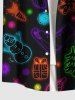 Plus Size Glitter Christmas Tree Light Boots Snowman Print Button Pocket Shirt For Men -  