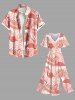 Robe midi trapèze grande taille à imprimé flamants roses et feuilles tropicales, style hawaïen, avec poches fendues - orange clair 5X