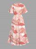 Plus Size Tropical Leaf Flamingo Print Hawaii Split Pocket A Line Midi Dress -  