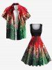 Plus Size Christmas Tree Light Elk Print Vintage Swing A Line Dress -  