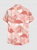 Plus Size Tropical Leaf Flamingo Print Hawaii Button Pocket Shirt For Men -  