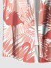 Plus Size Tropical Leaf Flamingo Print Hawaii Button Pocket Shirt For Men -  