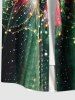 Plus Size Christmas Tree Light Elk Print Button Pocket Shirt For Men -  