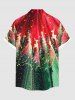 Plus Size Christmas Tree Light Elk Print Button Pocket Shirt For Men -  