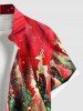 Plus Size Christmas Tree Light Elk Print Button Pocket Shirt For Men -  