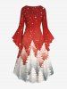 Robe asymétrique froncée à imprimé sapin de Noël et étoiles pailletées grande taille - Rouge XS