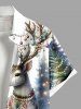 Chemise homme grande taille à boutons et poche, ornée de boules lumineuses de Noël et d'un motif d'élans. - Blanc S
