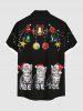 Plus Size Christmas Ball Bell Star Hat Cats Print Buttons Pocket Shirt For Men -  