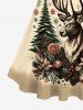 Robe grande taille à imprimé sapin de Noël, boules de neige et élans, boutons, col rabattu et ceinture - Abricot XS