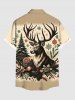 Chemise à boutons et poche pour homme, grande taille, motif sapin de Noël, boules de neige et élan - Brun Légère S