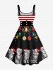 Robe débardeur grande taille à imprimé chats, boules de Noël, clochettes et étoiles - Noir 2X