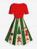 Robe vintage grande taille imprimée lutin de Noël, sapin en pain d'épice, flocons de neige et élan - Rouge L