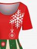 Robe vintage grande taille imprimée lutin de Noël, sapin en pain d'épice, flocons de neige et élan - Rouge L