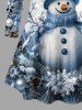 T-shirt à manches longues grande taille avec imprimé boule de Noël, bonhomme de neige et flocons de neige - Bleu clair L