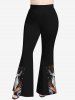 Pantalon évasé grande taille à imprimé pailleté 3D avec motif de lutin de Noël - Noir 4X