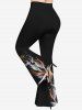 Pantalon évasé grande taille à imprimé pailleté 3D avec motif de lutin de Noël - Noir 4X