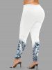 Leggings grande taille à imprimé boules de Noël, bonhommes de neige et flocons de neige - Blanc S