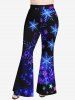 Pantalon évasé grande taille à imprimé flocons de neige et galaxie pour Noël - Noir 4X