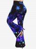 Pantalon évasé grande taille à imprimé flocons de neige et galaxie pour Noël - Noir 4X