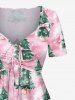 Robe grande taille à imprimé flocons de neige et boules de Noël, nœud papillon et ceinture. - Rose clair M