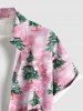 Plus Size Christmas Tree Ball Bowknot Snowflake Print Buttons Pocket Shirt For Men -  