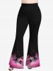 Plus Size Christmas Snowflake Print Flare Pants -  