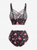 Skulls Heart Polka Dots Print Lattice Crisscross Braided Tankini Swimsuit -  