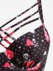 Skulls Heart Polka Dots Print Lattice Crisscross Braided Tankini Swimsuit -  