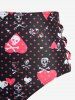 Skulls Heart Polka Dots Print Lattice Crisscross Braided Tankini Swimsuit -  