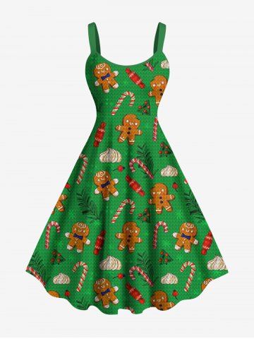 Plus Size Christmas Gingerbread Candy Print Tank Dress - GREEN - XXS