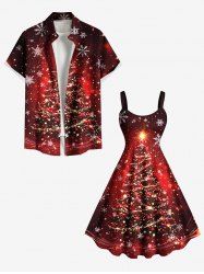 Glitter Christmas Tree Snowflake Print Plus Size Matching Outfit For Couples -  