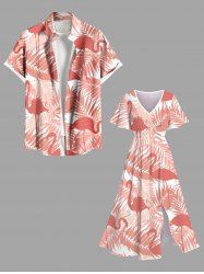 Tropical Leaf Flamingo Print Plus Size Matching Hawaii Beach Outfit For Couples -  