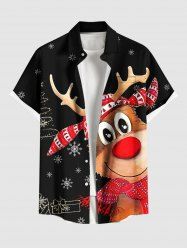 Plus Size Christmas Snowflake Elk Gift Print Button Pocket Shirt For Men -  