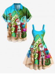 Christmas Santa Claus Elk Coconut Tree Print Plus Size Matching Outfit For Couples -  