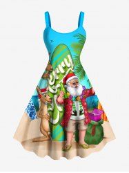 Plus Size Christmas Santa Claus Elk Coconut Tree Print Tank Dress -  